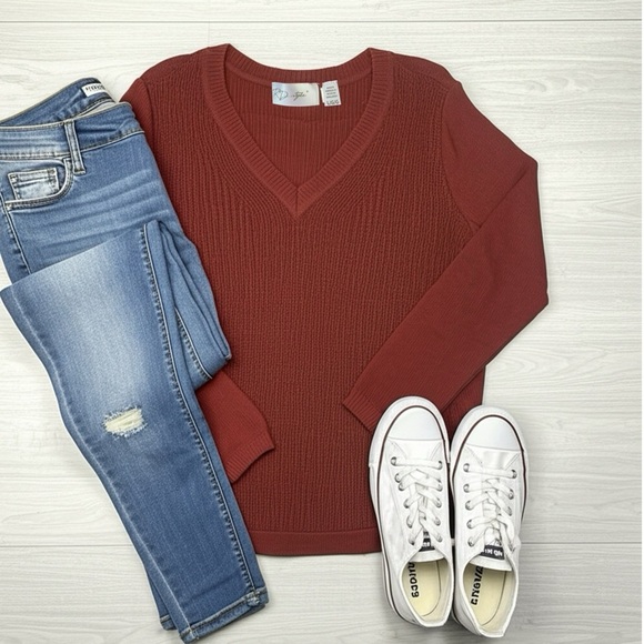 NWT STITCH FIX RD STYLE Women's Sz L Long Sleeve Josslyn V Neck Sweater Rust - Picture 8 of 13